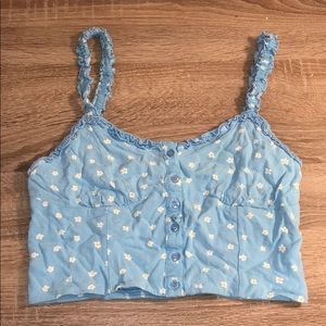 Daisy baby blue button crop top